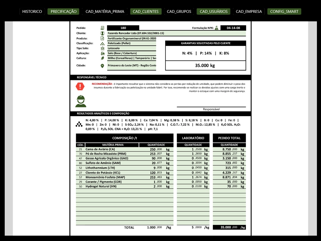 SmartNPK AI - Ordem de Produção